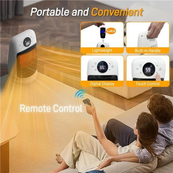 Space Heater, Portable Electric Heaters for Indoor Use with Thermostat, Remote - Picture 6 of 7